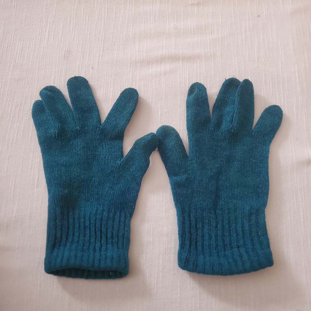 Paris Accessories Womens Dark Teal Blue Knit Winter Gloves Ribbed Cuff Soft Warm